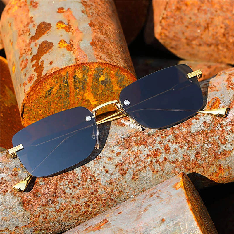 Newest Colorful Trending Rectangle Manufacturer Small Orders Latest Women Design Luxury Women'S Frameless Sunglasses