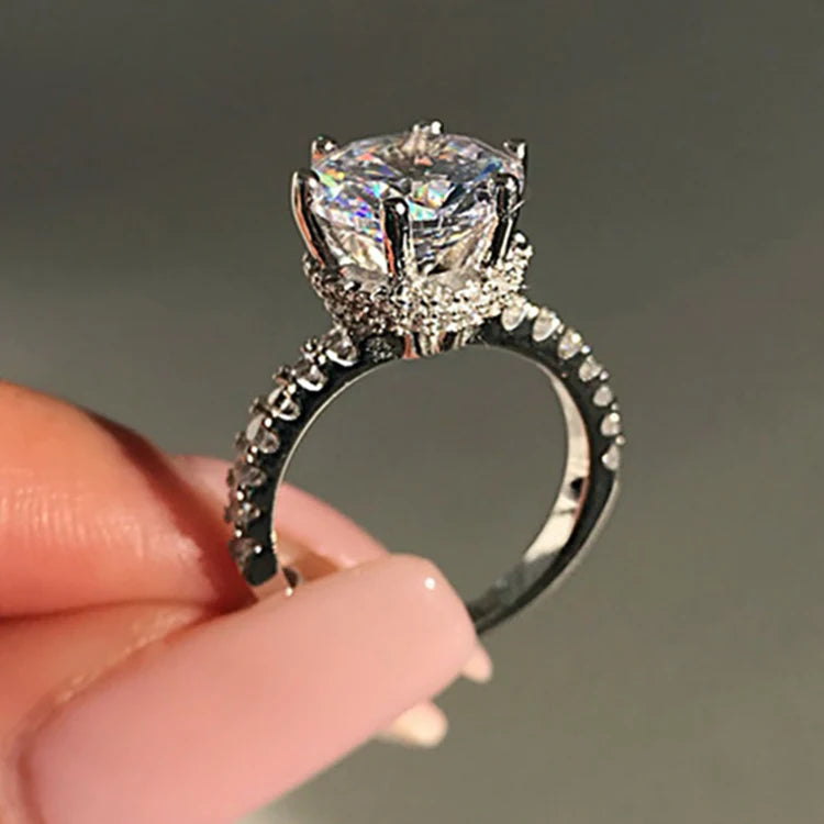 CAOSHI Jewelry Fashion 6 Prong Round Cut Diamond Luxury Zircon 925 Silver Plated Wedding Pormise Rings for Women