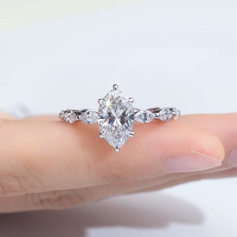 MSR-1326 Wholesale Price Jewelry 18k Solid Gold Engagement Ring 2.06CT Marquise Lab Diamond Diamond Ring Set for Women