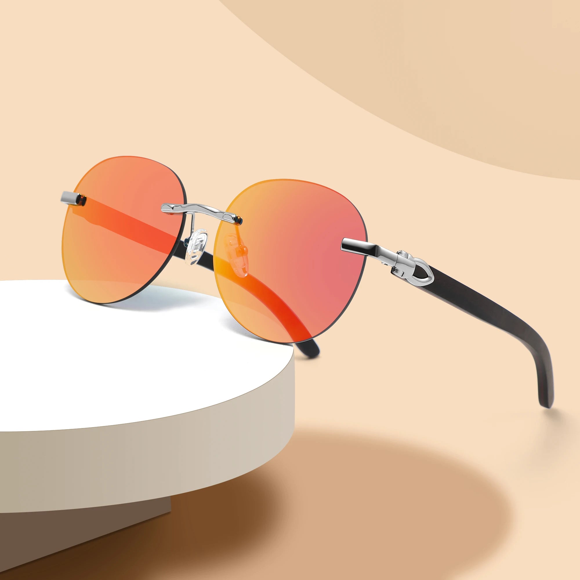 Wholesale Branded Sunglasses Men Fashion Wood Round Woman Rimless Sunglasses Men Fashion Eyewear