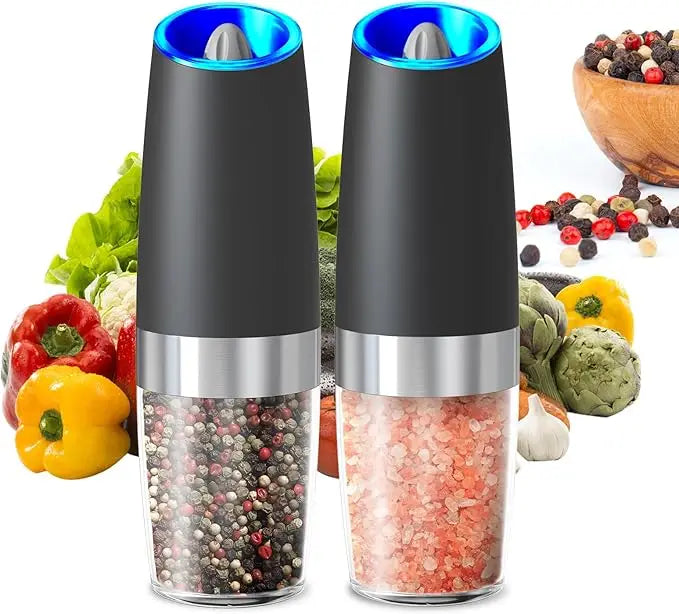 Gravity Electric Salt and Pepper Grinders Set Automatic Adjustable Pepper and Salt Mill Battery Powered With LED Light