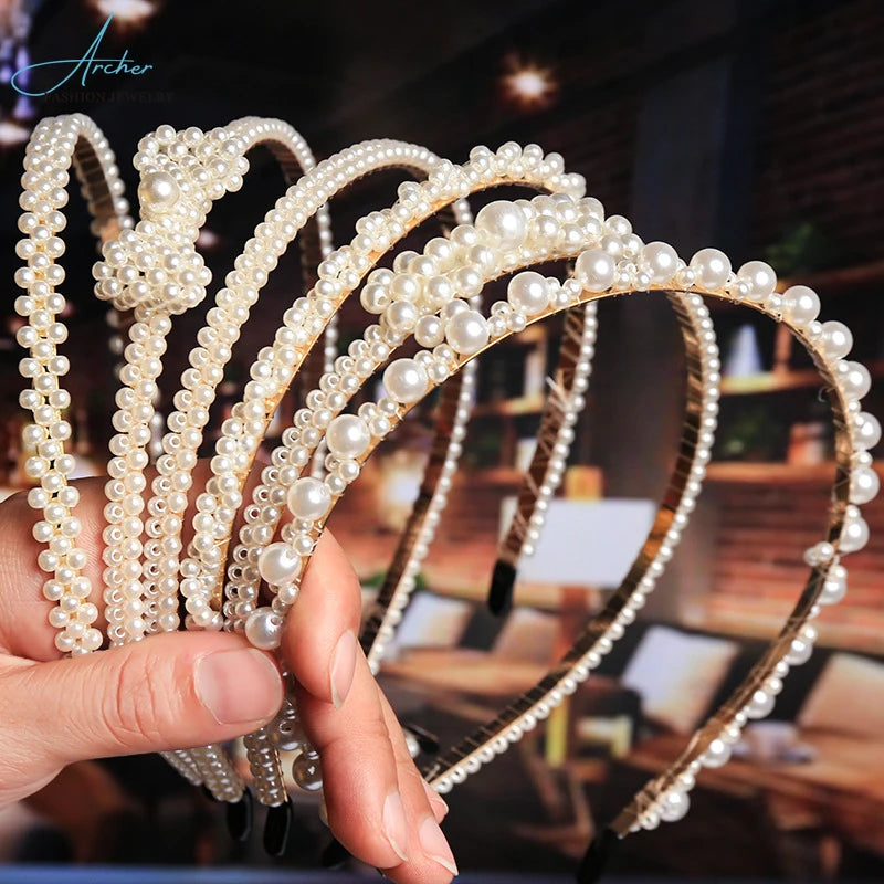 New Net Red Hair Ornament Female Pearl Braided Hair Hoop Korean Edition Beaded Simple Wash Face Head Hoop Temperament Versatile