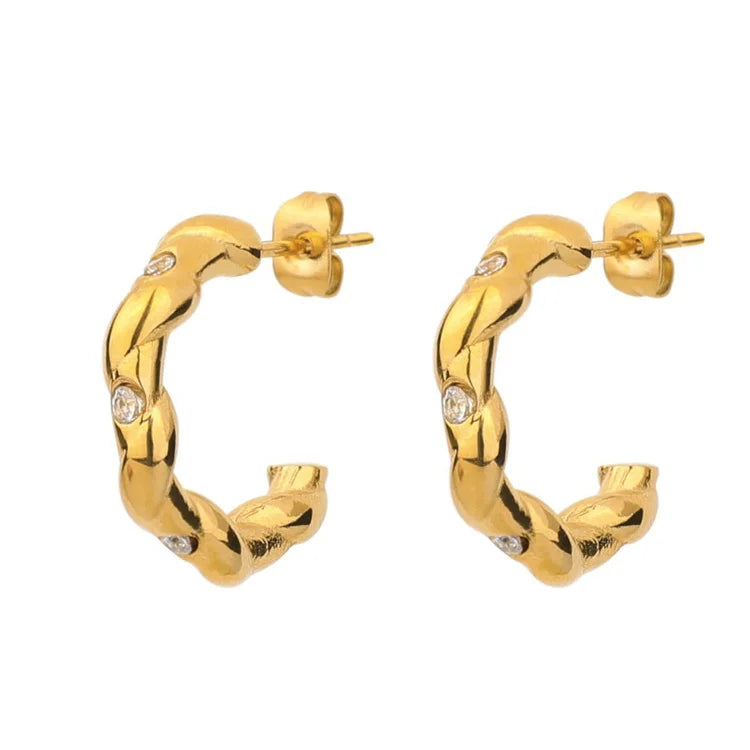 Ins Popular 18k Gold Plated Earrings Cz Zircon c Shape Earrings Jewelry