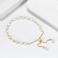 Baroque Style Gold Beads 925 Sterling Silver Natural Freshwater Pearl Chain Link Bracelet for Women