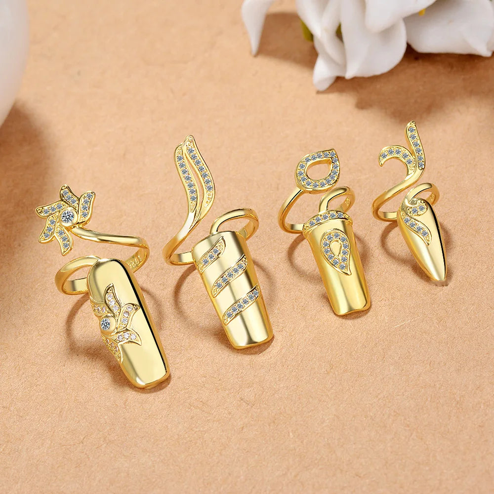 Flower Crystal Adjustable Knuckle Antique Finger Nail Rings Sets Woman