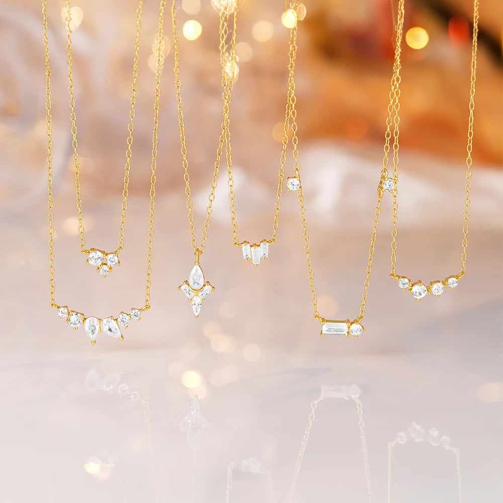 Fashion Jewelry Necklace 925 Sterling Silver Necklace Geometric Round square Zircon Gold Plated Necklace Silver 925