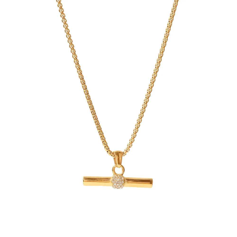 Best Selling Diamond Micro-Inlaid 18K Gold-Plated Stainless Steel Bar Pendant for Girls Geometric Vintage for Anniversaries