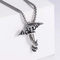 Vintage Costume Jewelry Dragon Fly Necklace Stainless Steel Dragon Sword Necklace