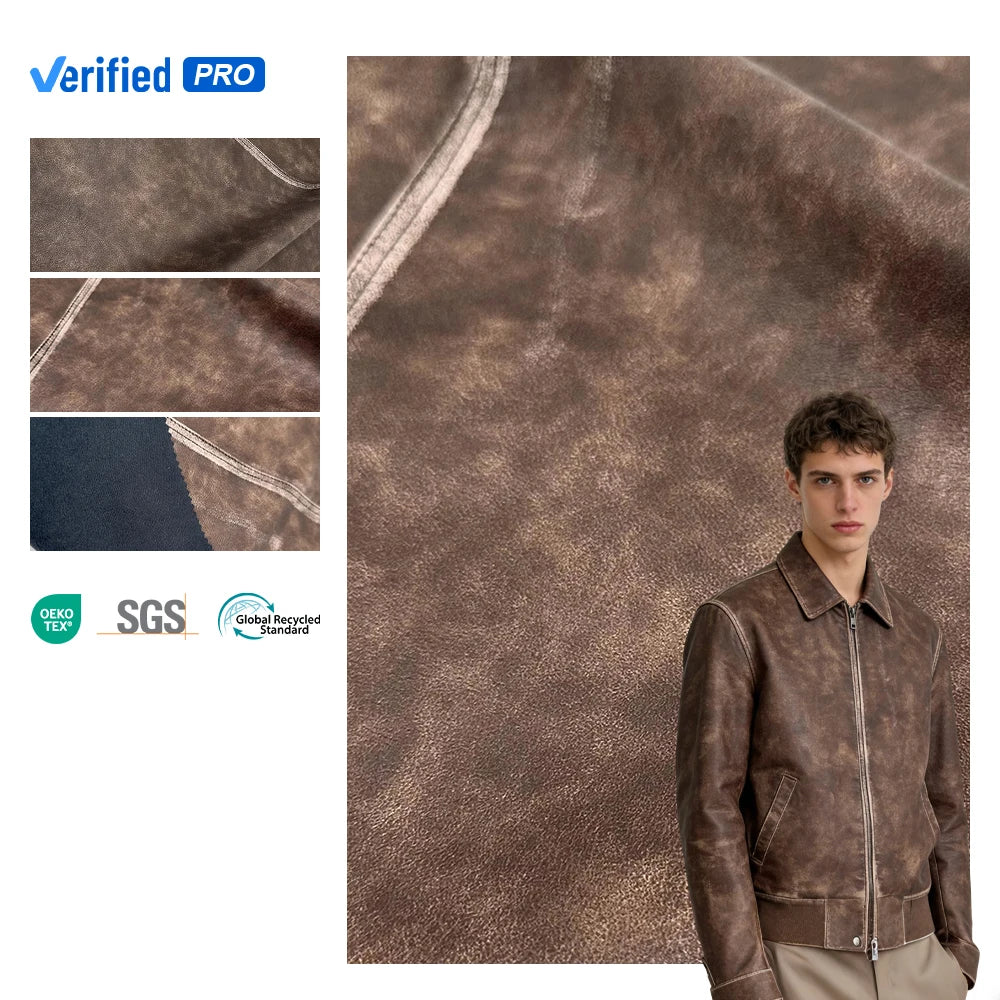 PFAS FREE 2025 Trend Washing Fade Rayon-Backed PU Leather Fabric for Jackets Men Women Premium Garment Material Custom Colors