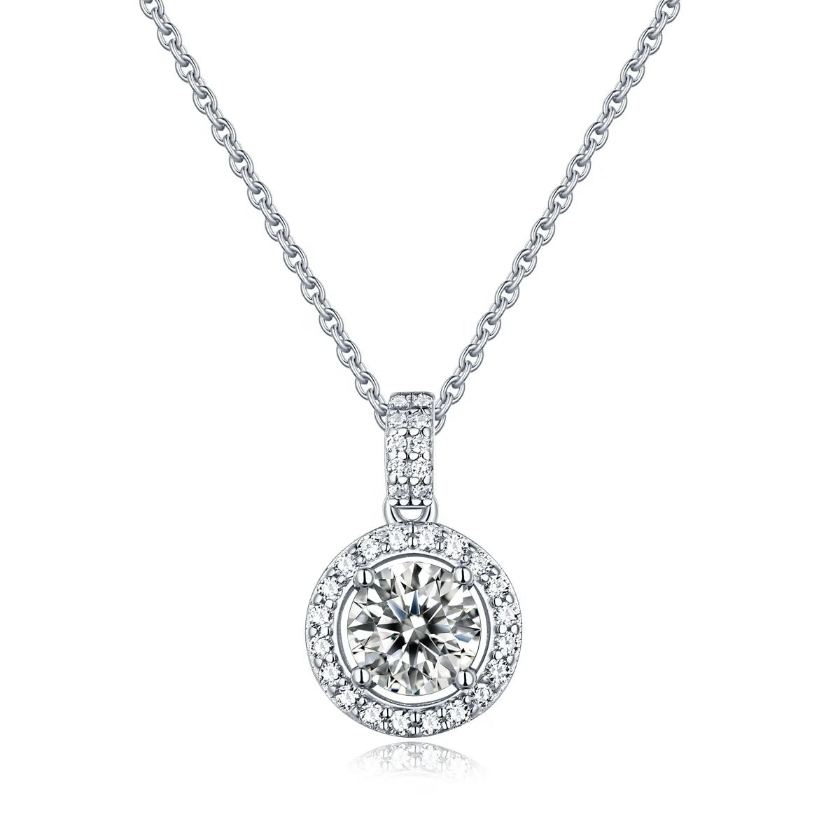 Custom 925 Silver Necklace with 4 Claw Setting Fashion Jewelry for Weddings Engagements Halo 5A CZ Moissanite Pendant Gift Women
