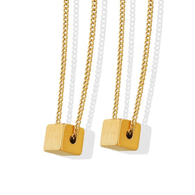Fashion Stainless Steel Rotatable Cubic Pendant 18K Gold Plated Necklace for Women-Engagement & Party Gift Jewelry