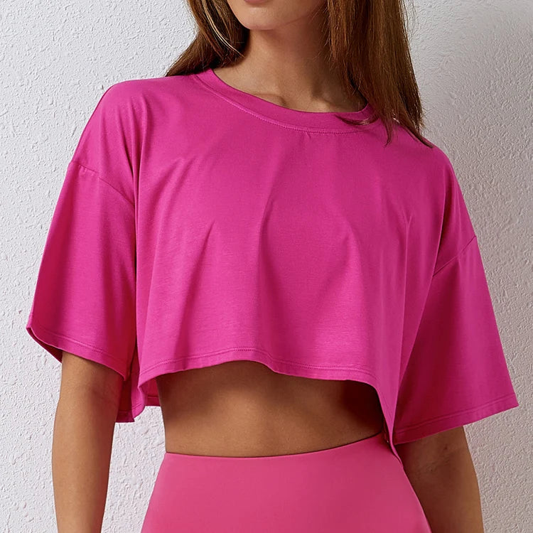 Environmentally Friendly Fabric Outdoor Sports Short Sleeve Smock Women All Loose Fitness Yoga Top