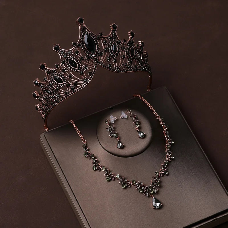 Bridal Jewelry Sets Rhinestone Crystal Gold Tiara Crown Earrings Necklace Wedding Bride Luxury Jewelry Set
