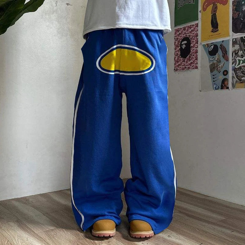 New Print Logo Men's Casual Sweats Track Pants Cotton Baggy Sports Wide Leg Pants Jogger Sweatpants Custom Side Striped Pants