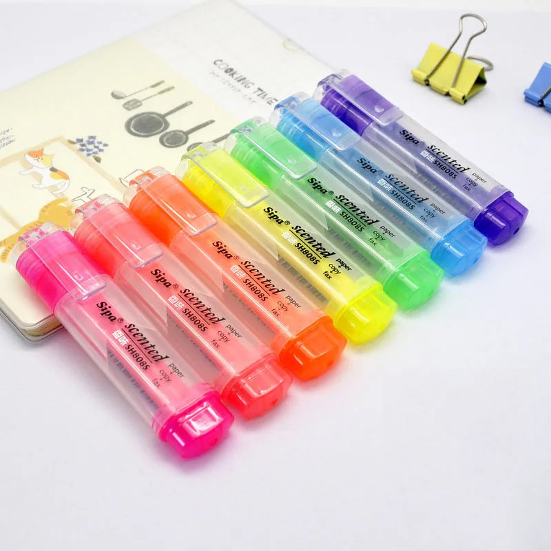 Creative Fruit-Scented Fluorescent Marker Pen Transparent Student School Office Highlighter with Oblique Brush Tip Set Packaging