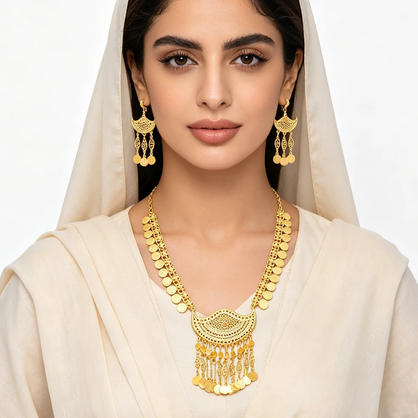 Gold Silver Plated Bohemian Style Metal Pendant Necklace Earring Set Women's Birthday Gift Holiday Jewelry