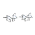 Cute Bowknot Earrings 925 Sterling Silver Cubic Zirconia Small Gold Plated Stud Set for Women Girl Fine Jewelry Wholesale Bulk MegaBDM