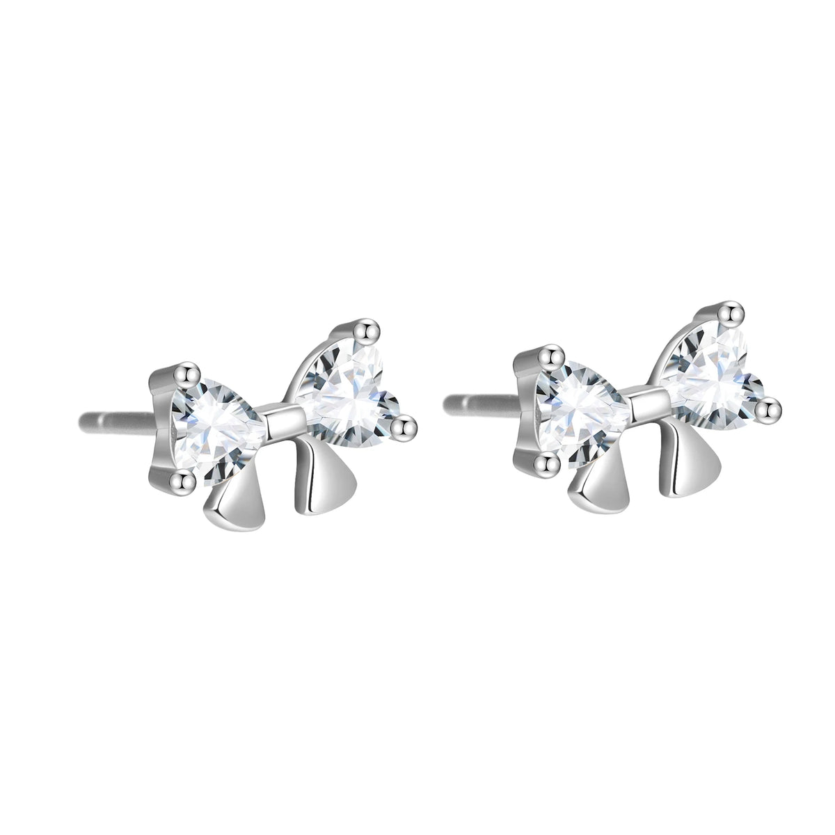 Cute Bowknot Earrings 925 Sterling Silver Cubic Zirconia Small Gold Plated Stud Set for Women Girl Fine Jewelry Wholesale Bulk MegaBDM
