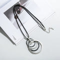 TongLing Vintage Necklace Black Strand Rope Multi Loop Circle Long Geometric Pendant Necklace for Women
