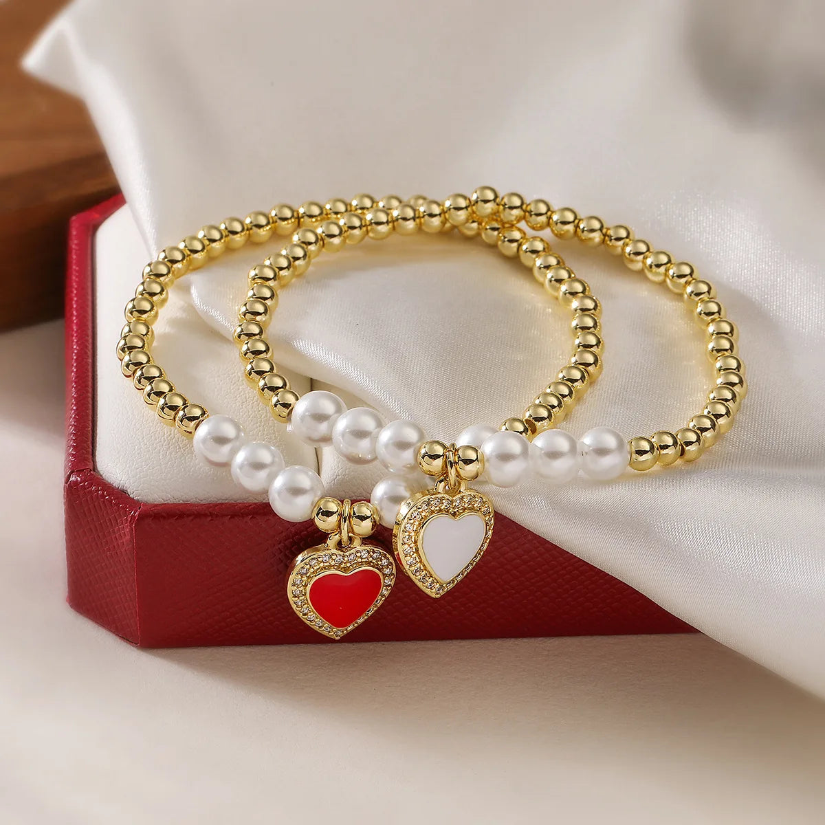 2025 Fashion Heart Pendant Zircon Pearl Bracelet 18K Gold Plated Bracelet Beaded Weaving Bracelet for Women Girls
