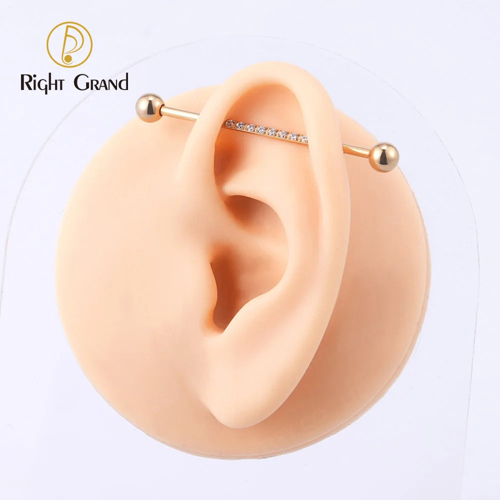 Right Grand ASTM F136 Implant Grade Titanium 14G Natural Gold PVD CNC Setting CZ Industrial Barbell