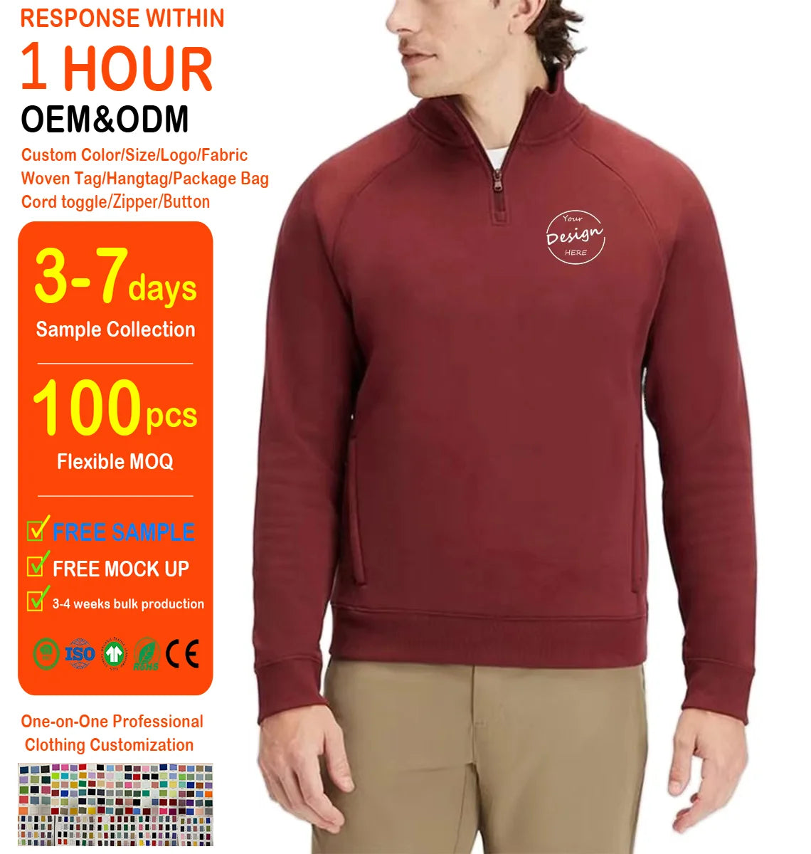 Luxury Wholesale 1/4 Zip Pullover Golf Long Sleeve Sweatshirt Mens Golf Pullover Hoodie With Pockets on the Side