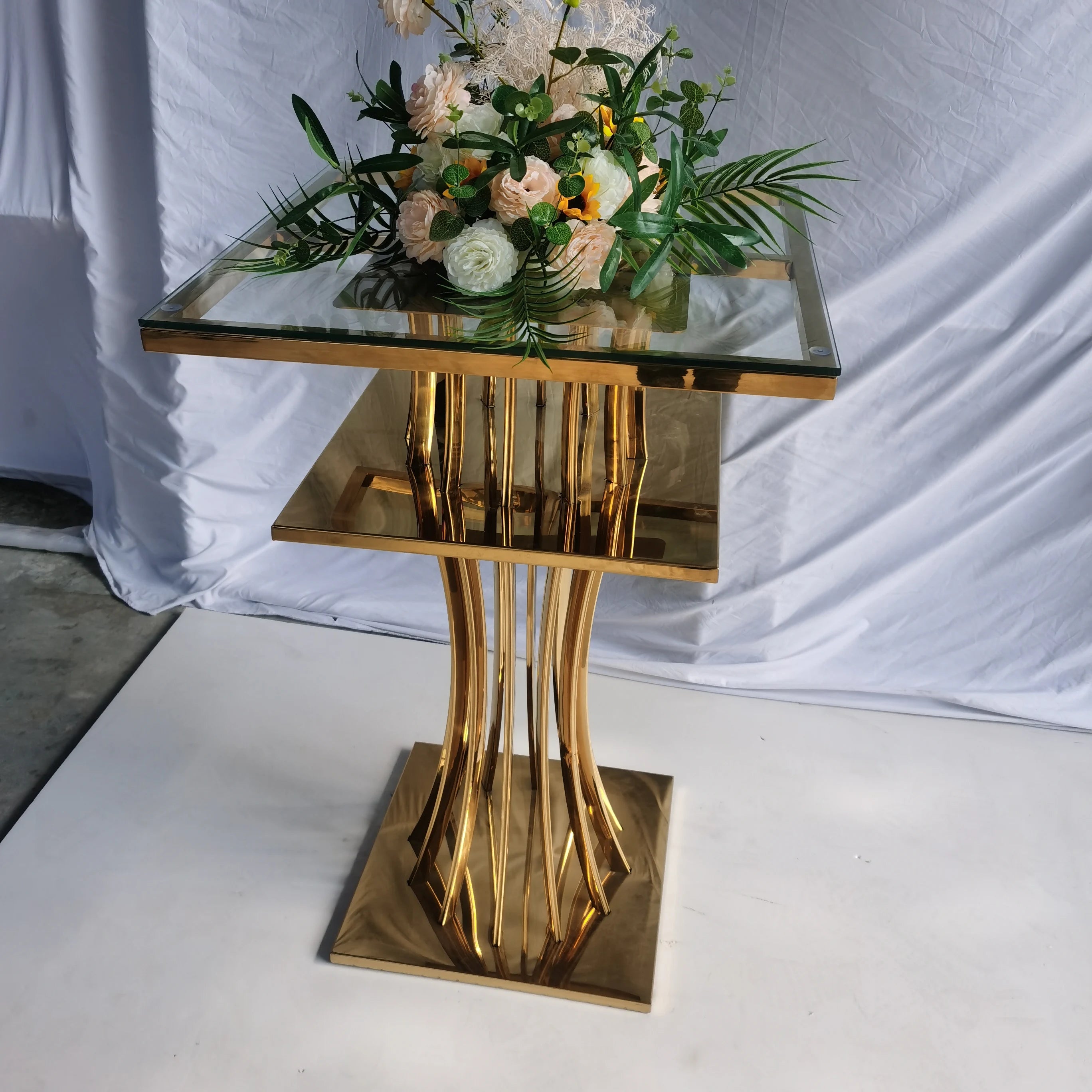 CZ210511-3 Birthday Babyshow Party Gold Stainless Steel Display Cake Plinth Table
