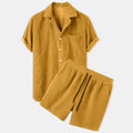 Summer Men Corduroy Shorts Sets Fashion Lapel Short Sleeve Shirts +shorts Solid Color 2 Piece Set Mens Casual Sportswear 2024
