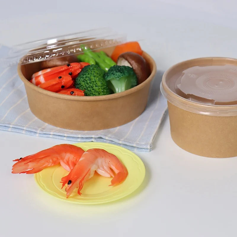Disposable Single PE Coating Noodle Salad Paper Soup Bowl with Lid