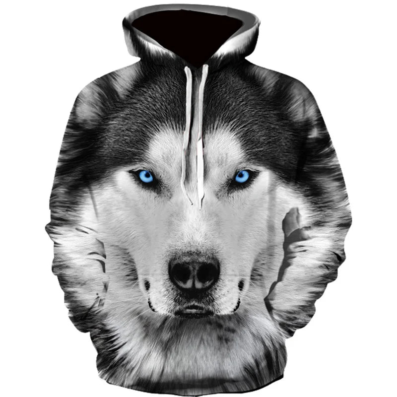 Fitspi Spring Autumn Men's Wolf Hoodie Fashion 3d Wolf Printing Loose Streetwear Funny Animal Street Hip Hop Pullover