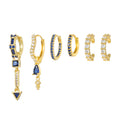 6Pcs Classic 18K Gold Earrings with Sapphire and 5A Zircon Trendy Layered Design for Business Attire Jewelry Set