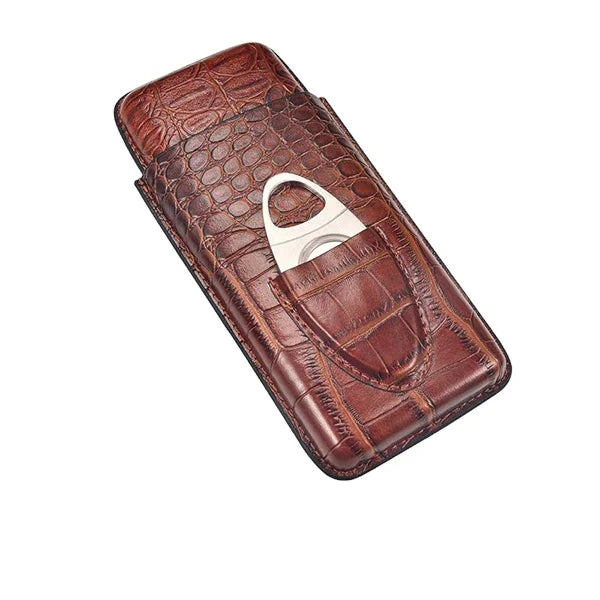 Travel Cigar Case Direct Factory Wholesale Personalized Luxury 3 CT Crocodile PU Leather Contrast Stitching Handmade Cigars