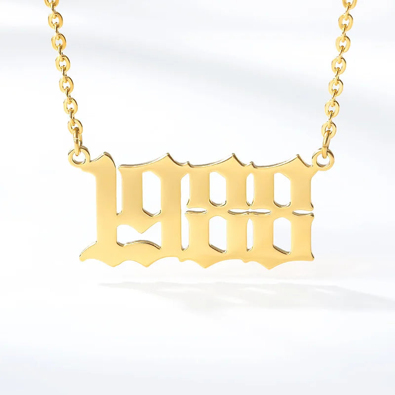 Qiuhan Latest Gold Plated Stainless Steel Year Necklace Birthday Number Pendant BFF Gift Featuring Slim-fitting Cross