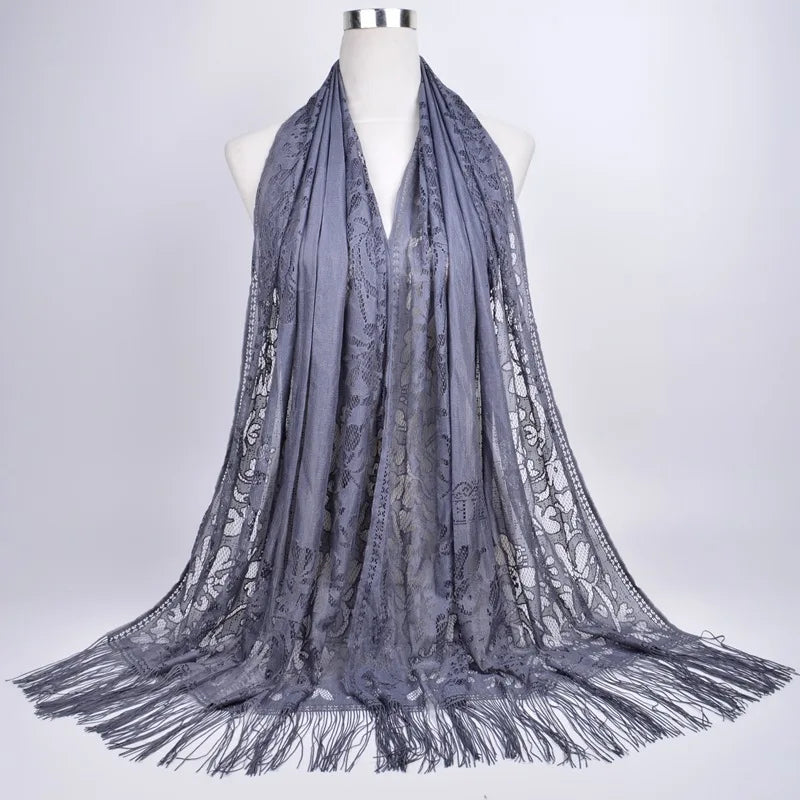 2024 New Design Fashion Lace Hijab Scarf Fashion Muslim Wraps Headscarf for Women Malaysia Ethnic Scarves Shawl