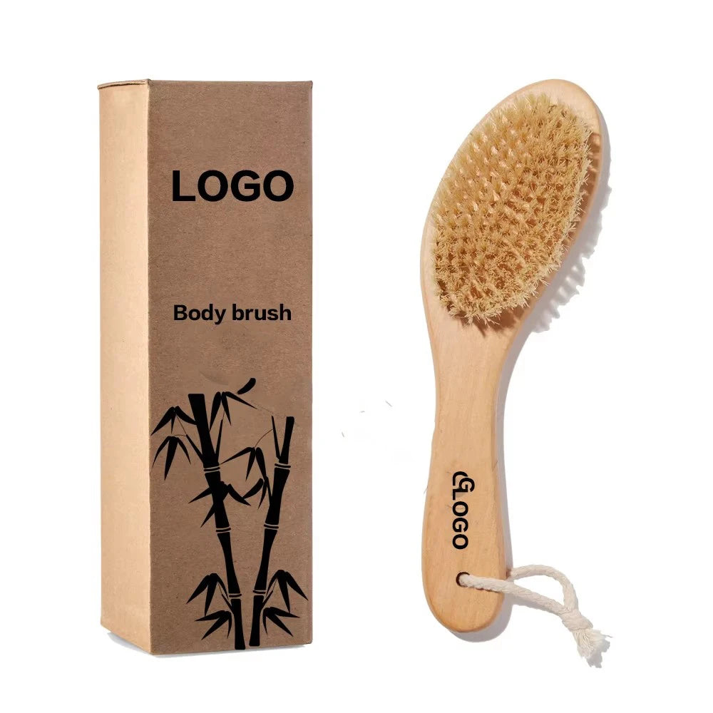 Custom Logo Dry Brush Detoxifying Body Exfoliator Wooden Handle with Natural Biodegradable Sisal Fibers Sweeps Away Dead Skin