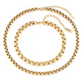 Minimalist Style Stainless Steel Necklace and Bracelet Set 18K Gold Plated Thick Round Box Chain Necklace