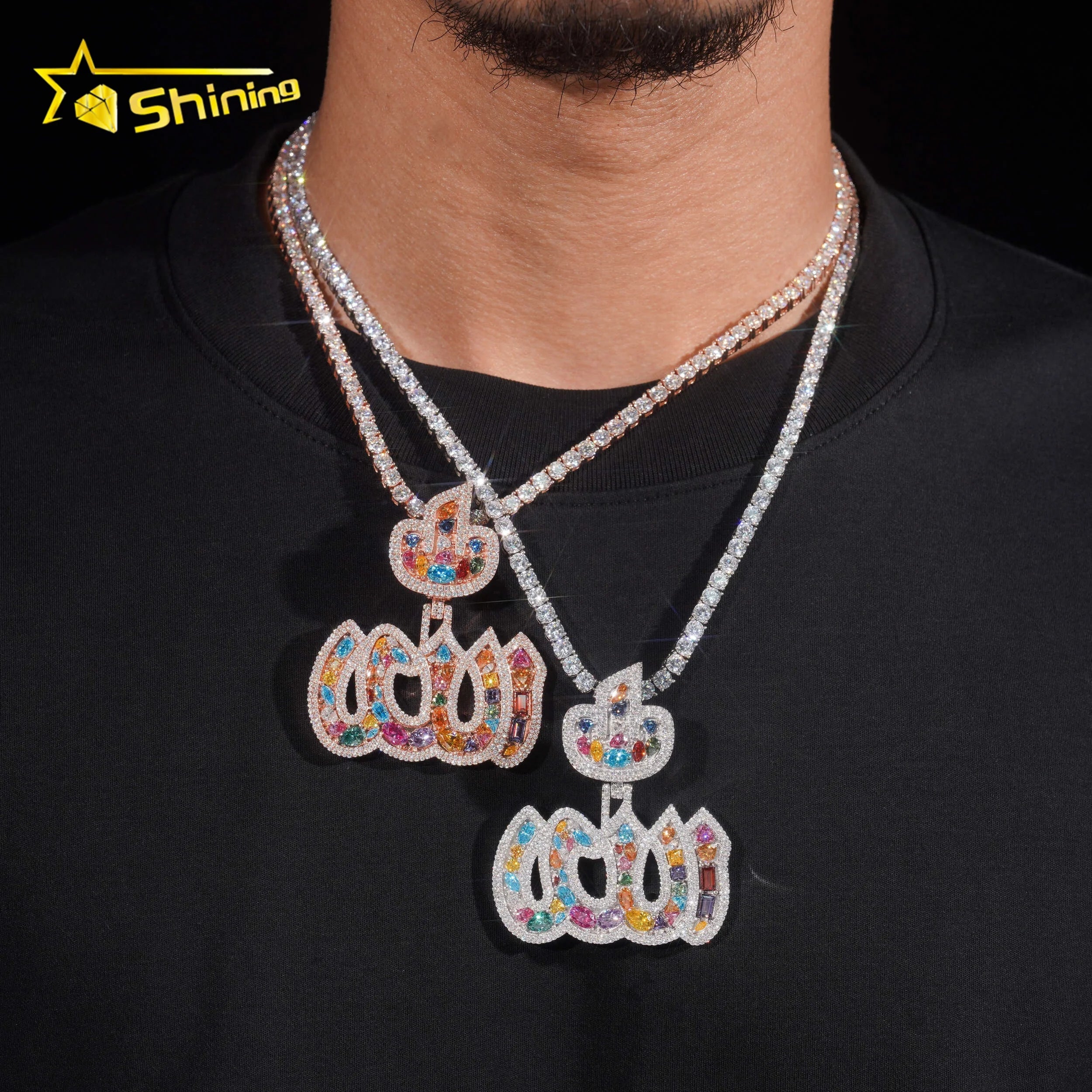 Iced Out Jewelry Custom Rapper Jewelry New Arrival 2025 Alah Pendant Mixed Fancy Cut Colored VVS Moissanite Diamond Pendant