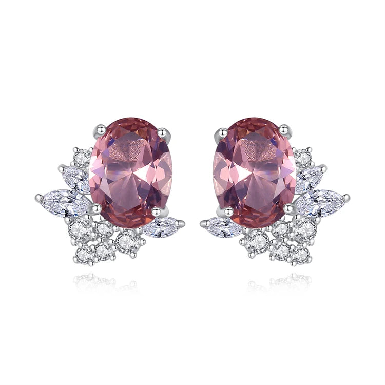 New fine jewelry 925 sterling silver floral shape morganite fashion elegant gemstone stud earrings for women