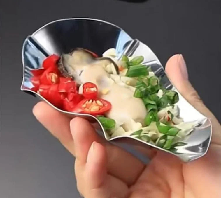 Reusable Stainless Steel Seafood Clam Scallop Baking Dish Food Seasoning Trays Sauce Shells Metal Oyster Plate Oyster Shell