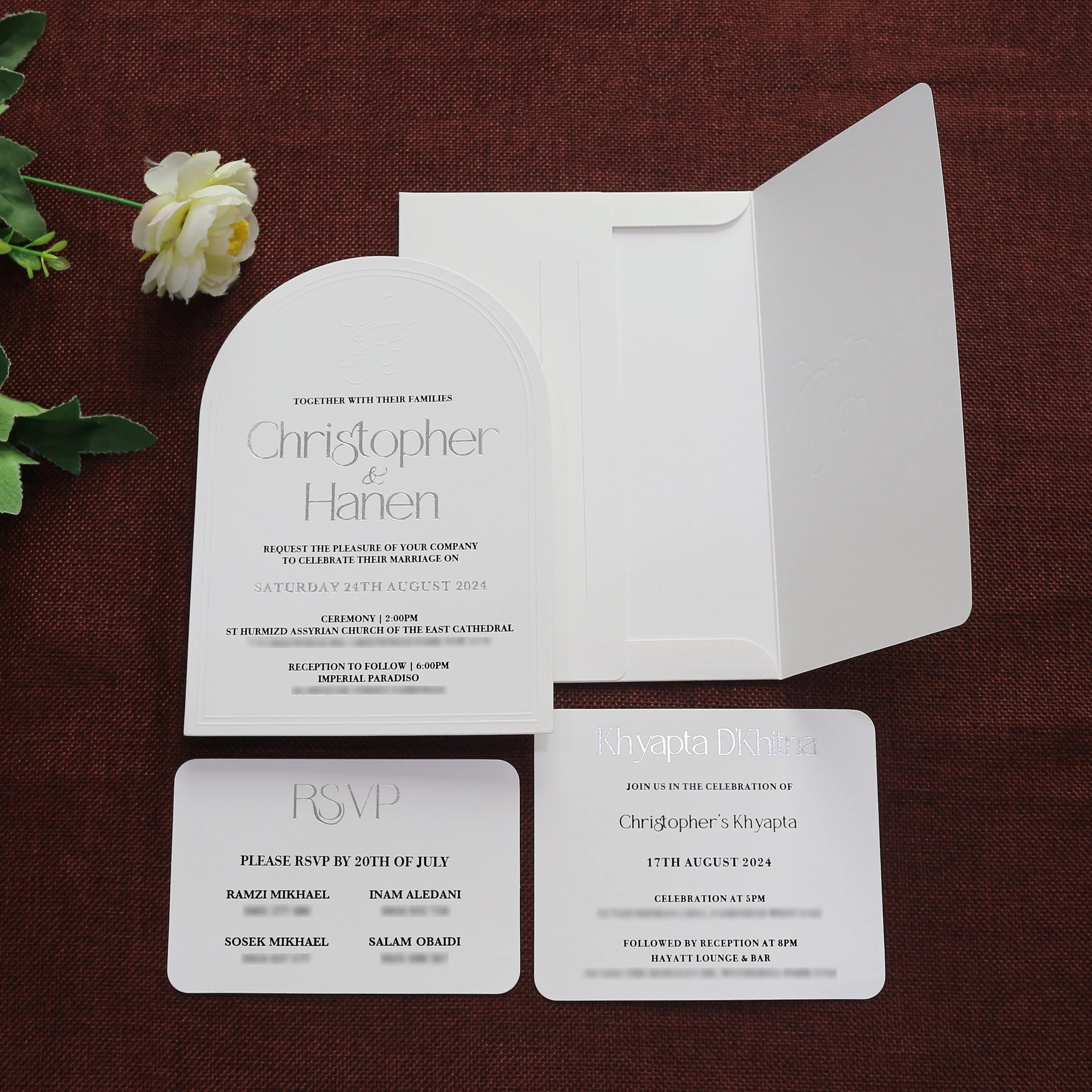 Arch Shape Custom Made Wedding Invitation Card Emboss Wedding Invitation Suite Envelope With Slots