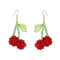 Korean Jewelry Transparent Crystal Glass Beaded Woven Red Cherry Hook Earrings for Women Girls Statement Acrylic Fruit Earring