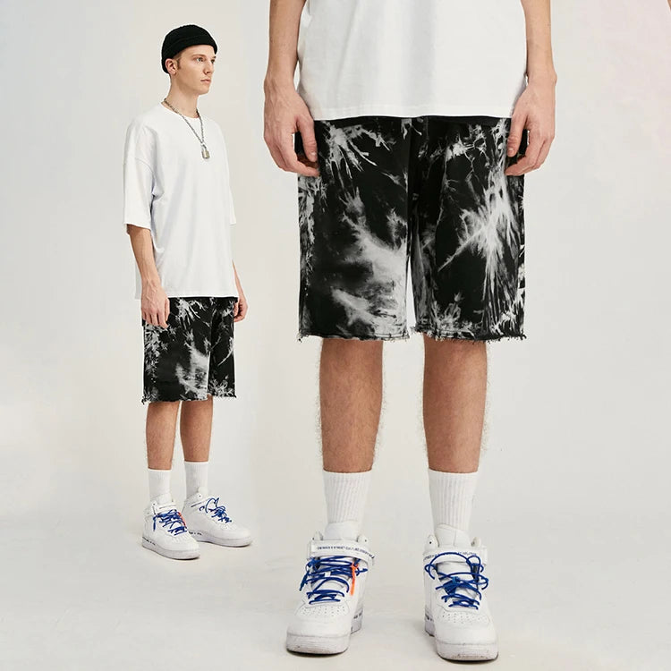 Streetwear Supplier Customized Shorts 100% Cotton Athletic Casual Vintage Clothing Tie-Dye Plus Size Men's Shorts