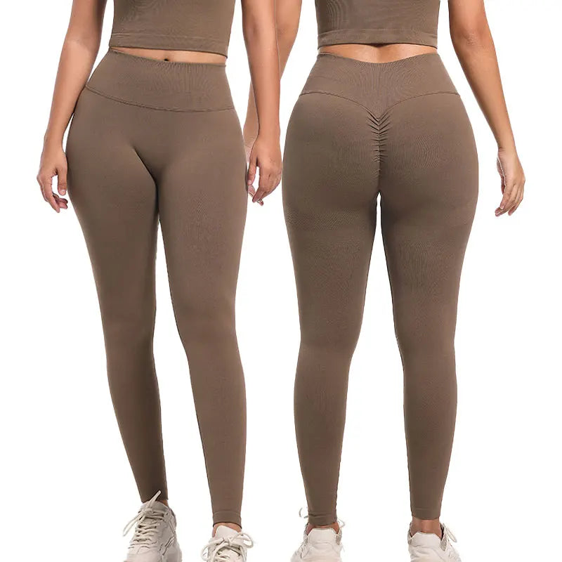CONTOUR NYLON High Waisted Women's Sport Leggings Full Length Ruch Butt Lifting Seamless Yoga Pants Solid Curve Hugging Design