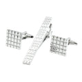 Wholesale Square Lattice Cufflinks Tie Clip Set Custom Mens Suit Shirt Fashion Accessory Wedding Tuxedo Trendy Jewelry Gift