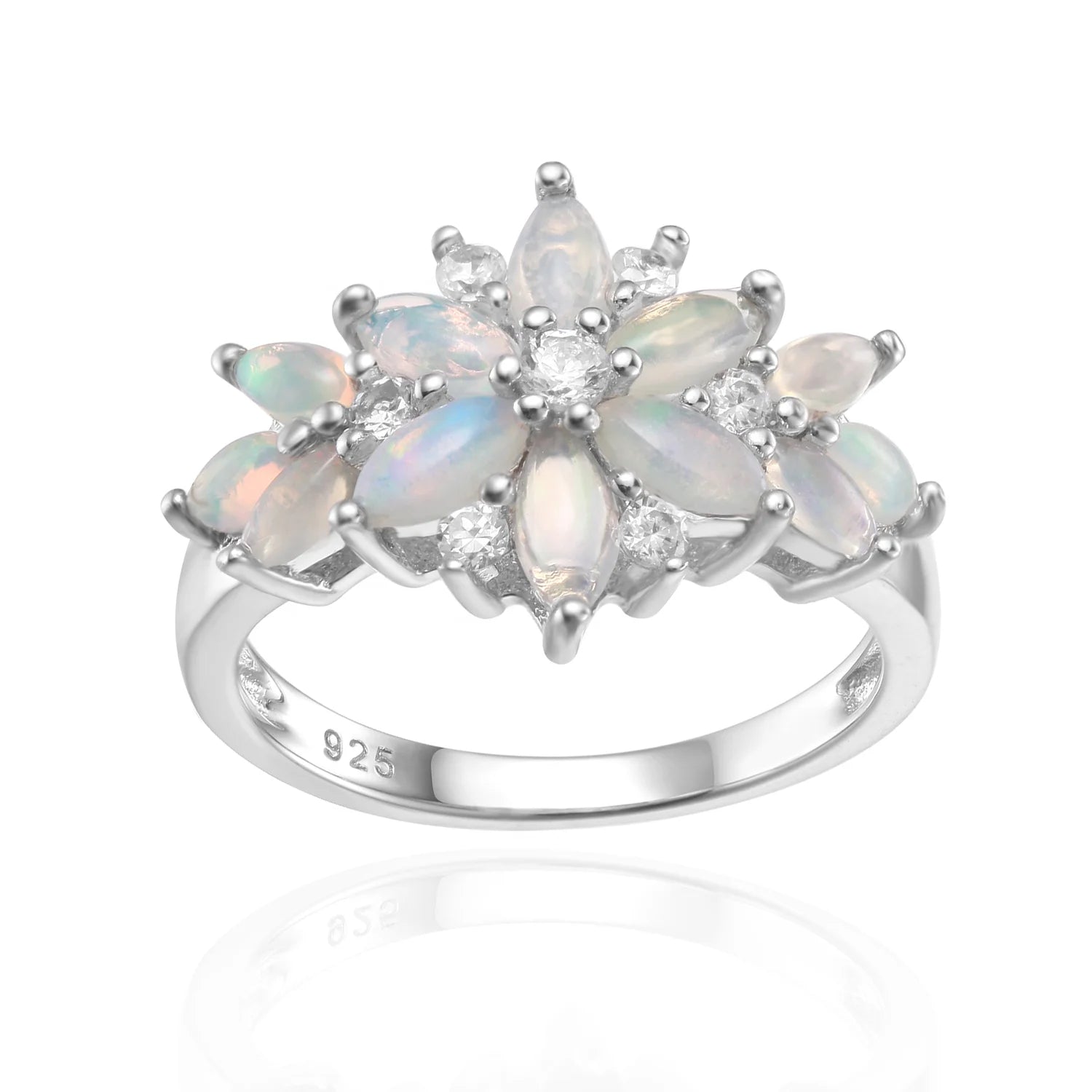 A3732 Abiding Natural Ethiopia Opal Gemstone Flower Ring 925 Sterling Silver Cluster Wedding Engagement Ring Women for Bridal