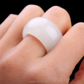 Certified Ring Men and Women Natural Mutton Fat Afghanistan Finger Tail Pull Ring Jade Couple White Jade