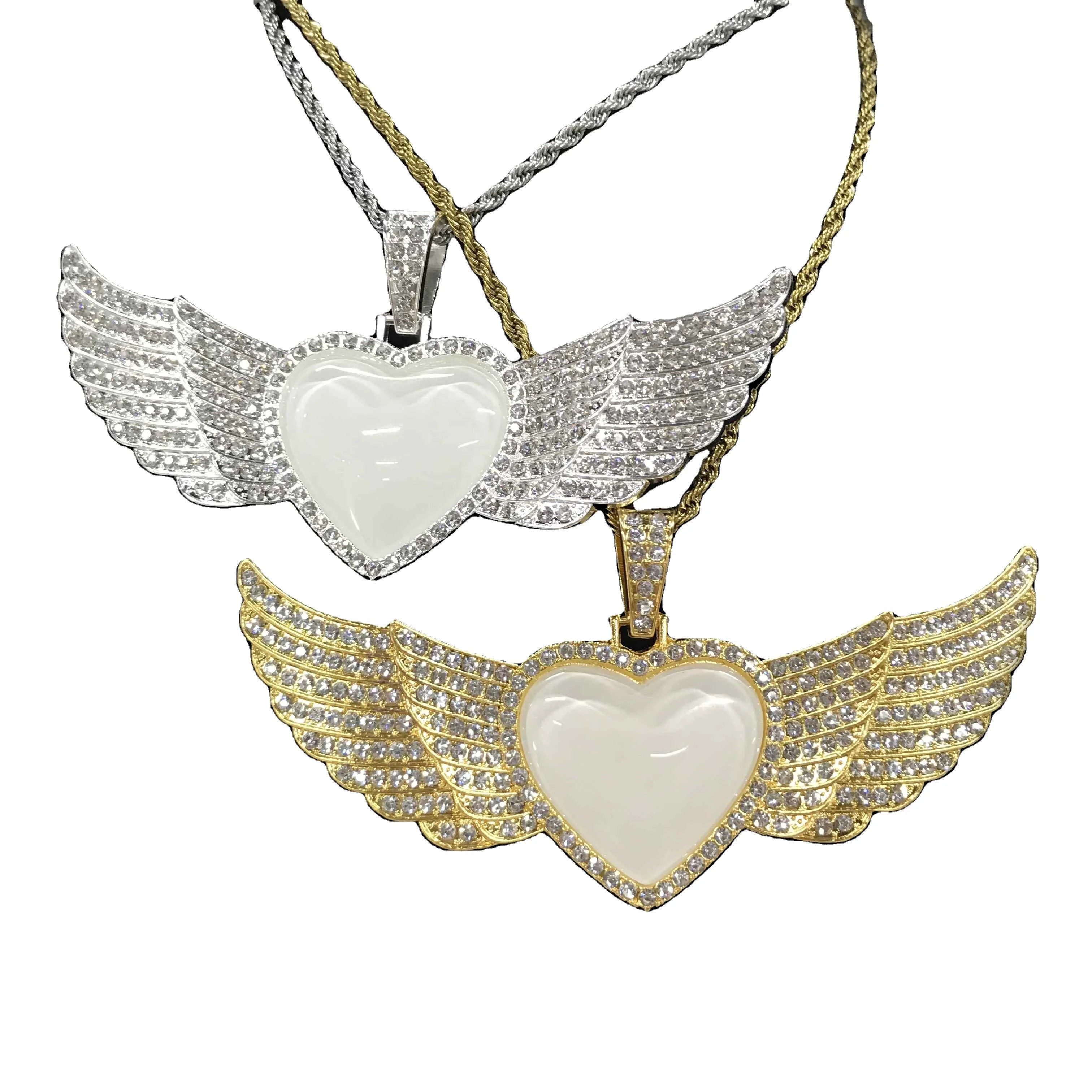 SL-28 Sublimation Wedding Necklace Heart Angel Wing Necklace Hip Hop Jewelry Sublimation Necklace Blanks  Customized Photo