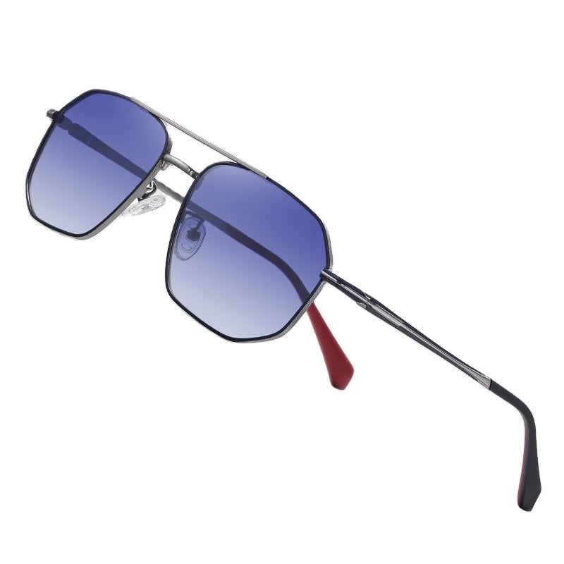 Trendy Polarized Dual-Tone Metal Polygon Frame Sunglasses for Men Fashion Customizable Wholesale
