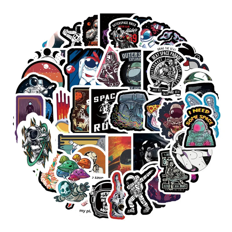 50PCS Different styles fashional cool galaxy cartoon outerspace astronaut sticker