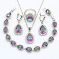 Classic Platinum Plated Alloy Zircon Engagement Wedding Anniversary Gift Party Jewelry Set Women Water Drop Style Bracelet